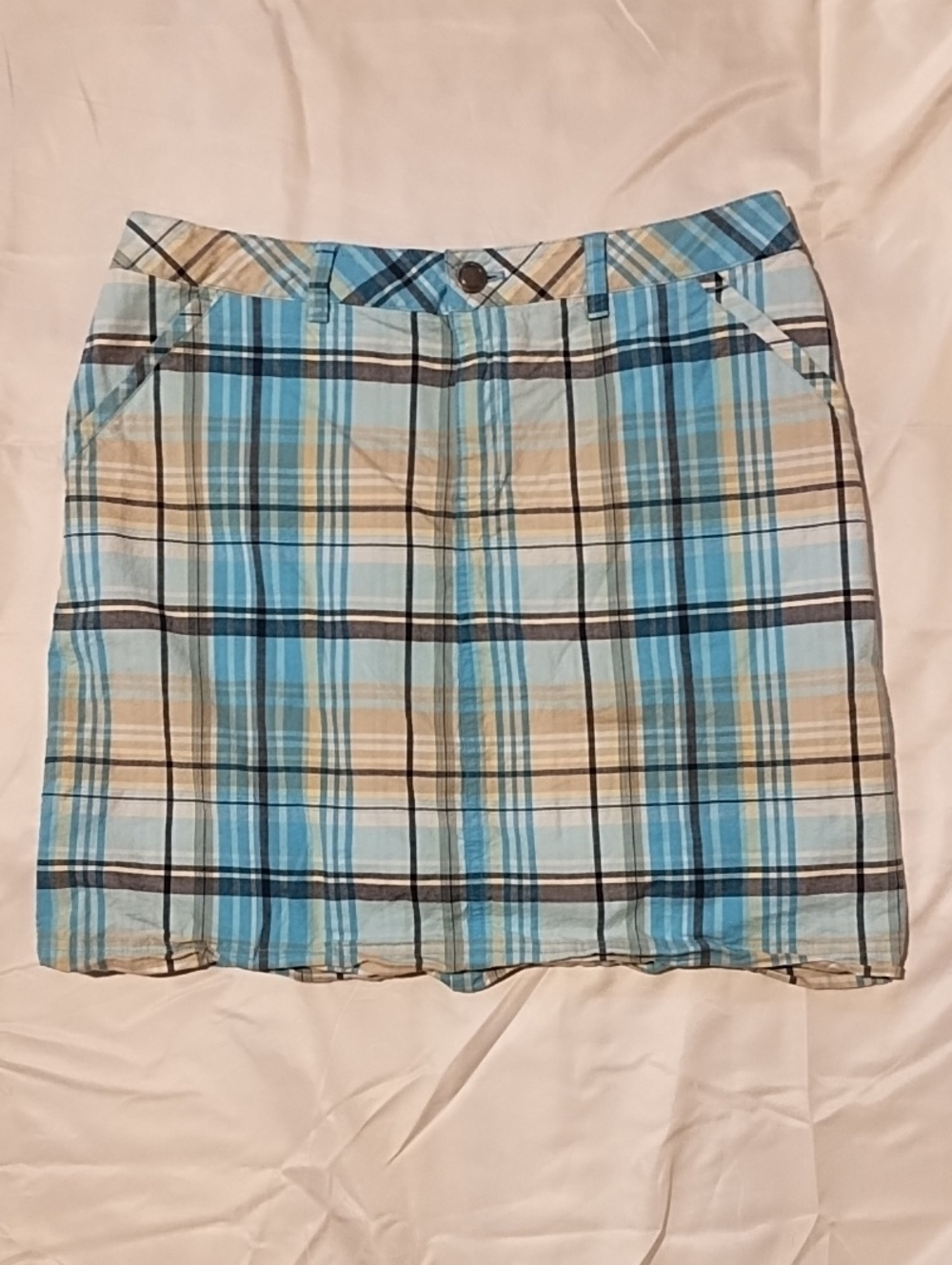 Christopher & Banks Blue and Tan Plaid Mini Skort EUC Size 10.